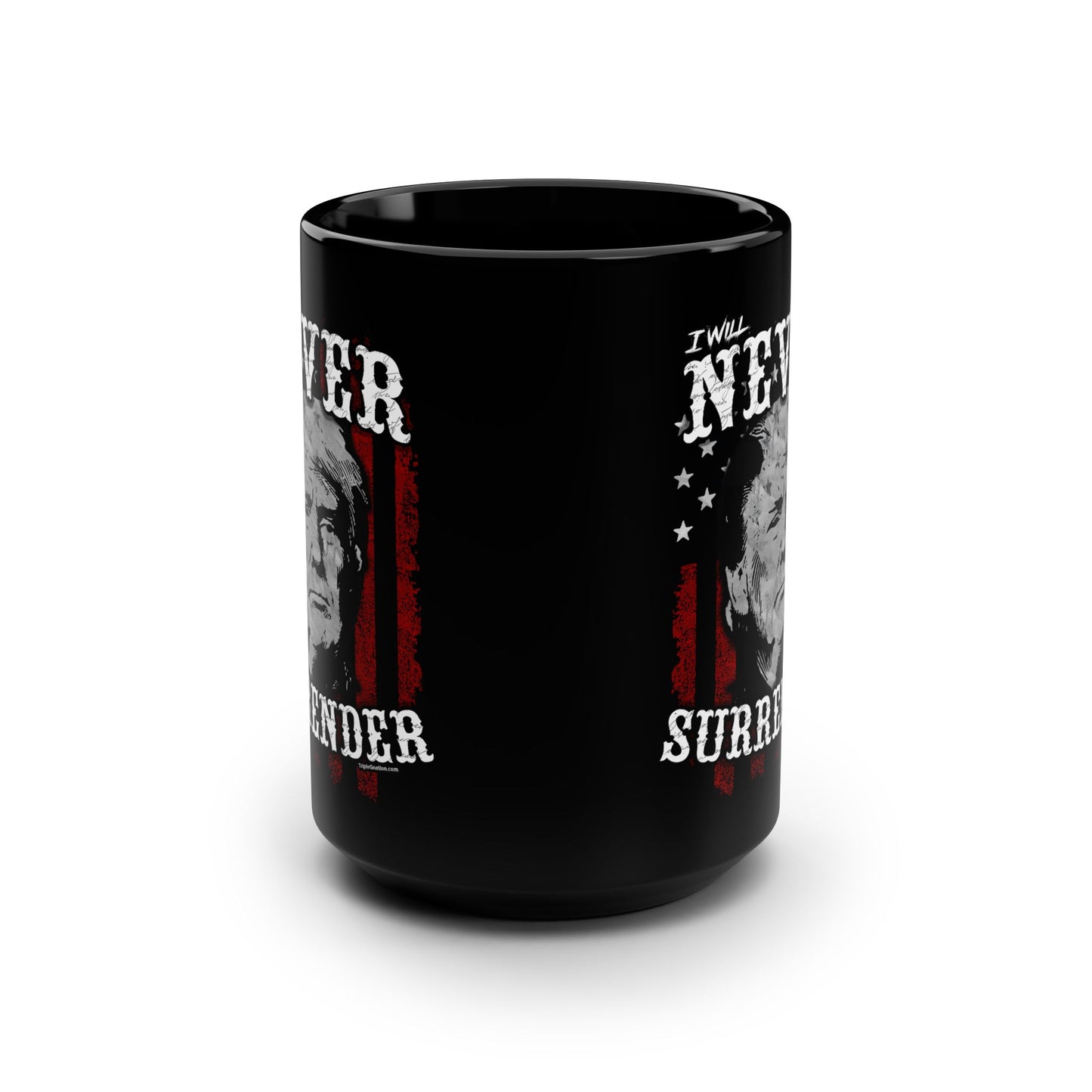 Trump Never Surrender Black Mug, 15oz